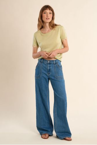 Jersey de mujer de manga corta, detalle encaje.