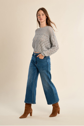 Pull en maille manches longues en semi-transparence