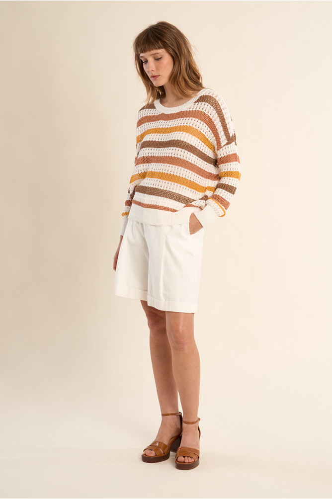 Openwork knit sweater, striped
