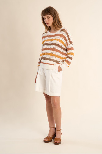 Pull en maille ajourée, rayé