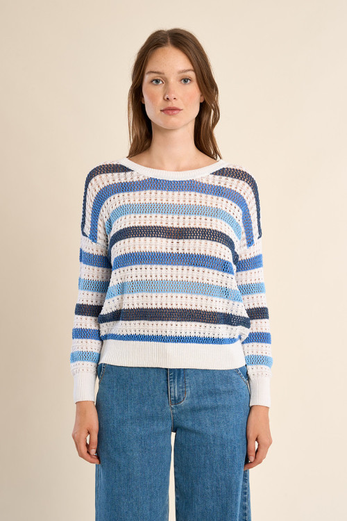 Openwork knit sweater, striped