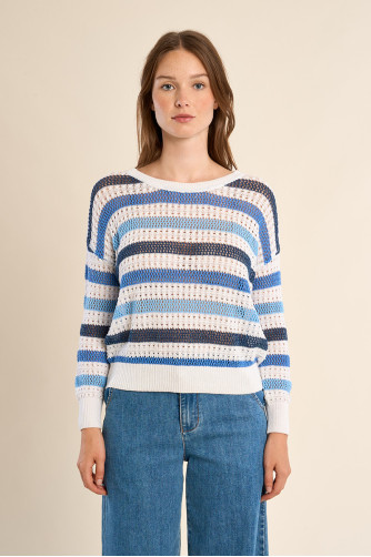 Pull en maille ajourée, rayé