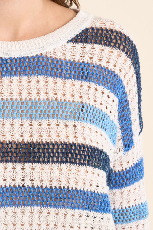 Openwork knit sweater, striped