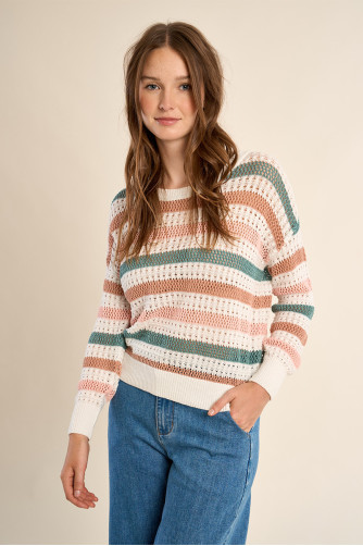 Pull en maille ajourée, rayé