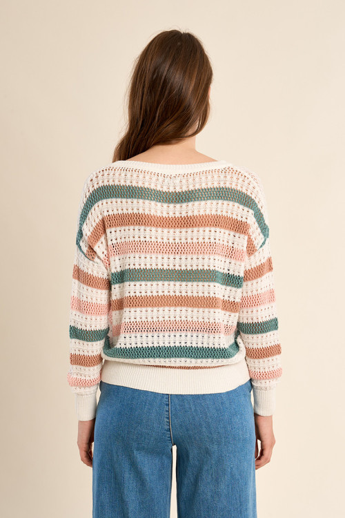 Openwork knit sweater, striped