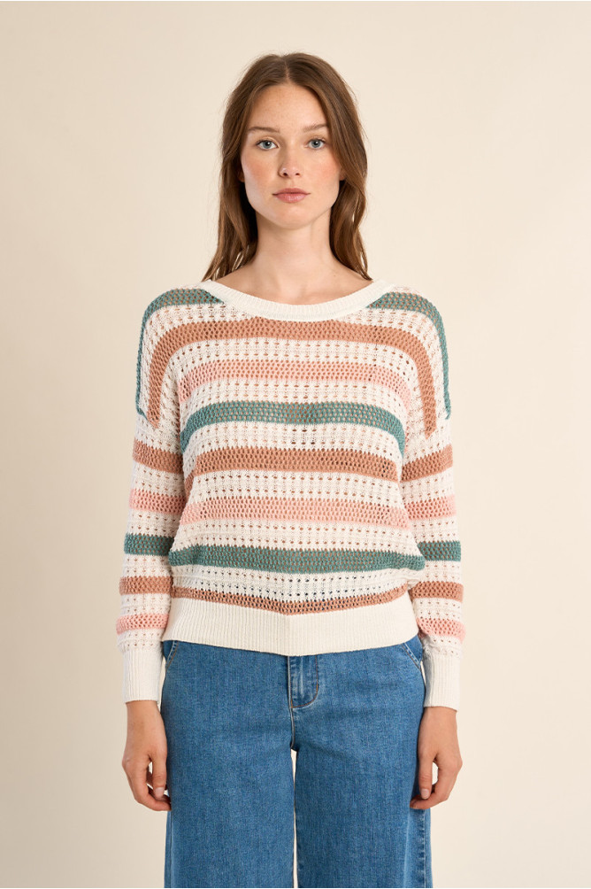 Openwork knit sweater, striped
