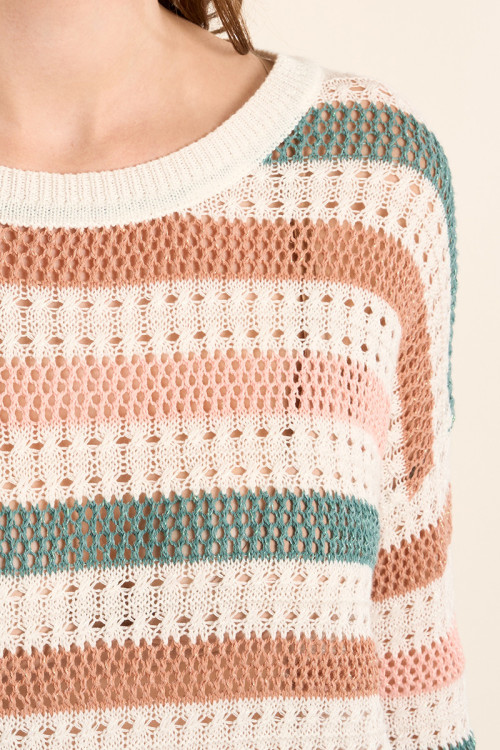 Openwork knit sweater, striped