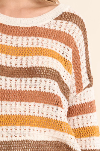 Pull en maille ajourée, rayé