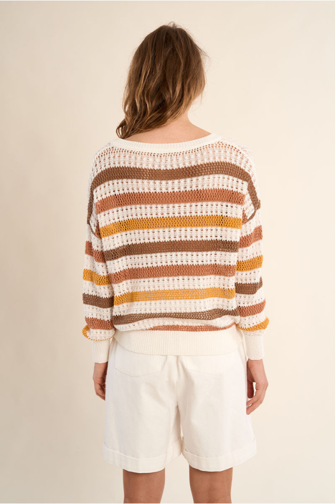Openwork knit sweater, striped