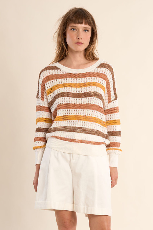Openwork knit sweater, striped