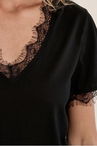 T-shirt basique, détail dentelle