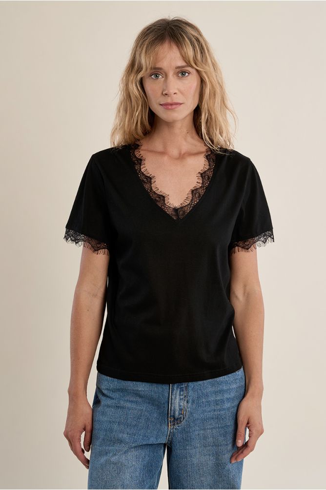 T-shirt basique, détail dentelle