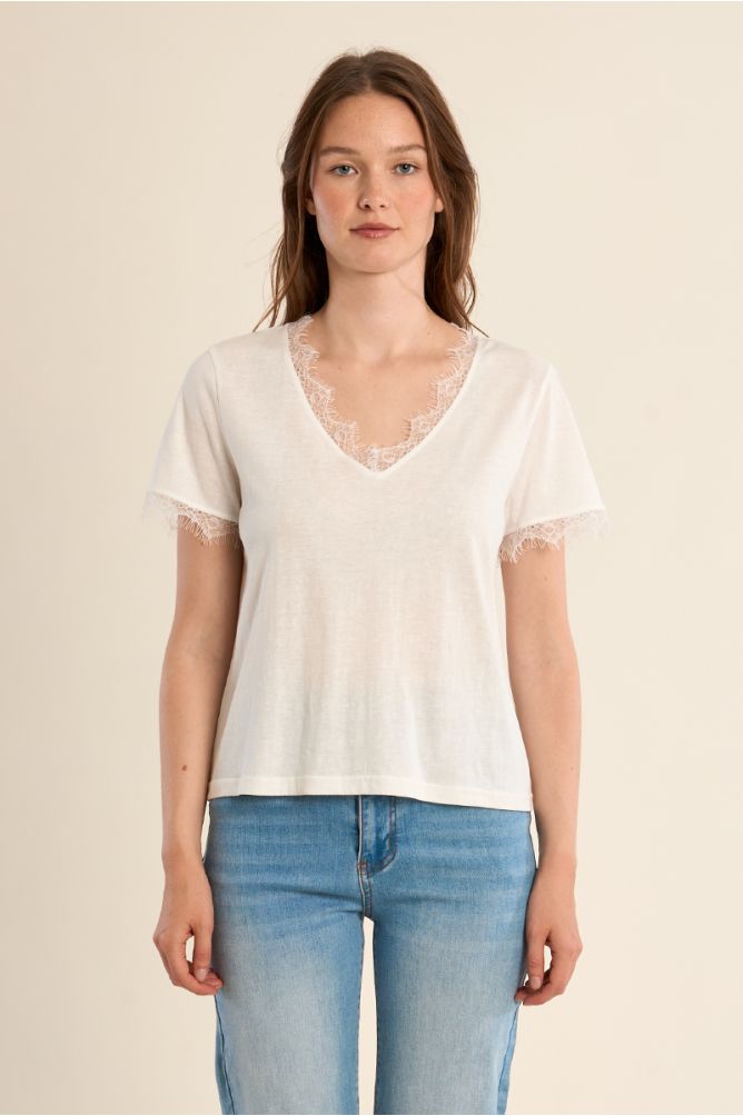 T-shirt basique, détail dentelle