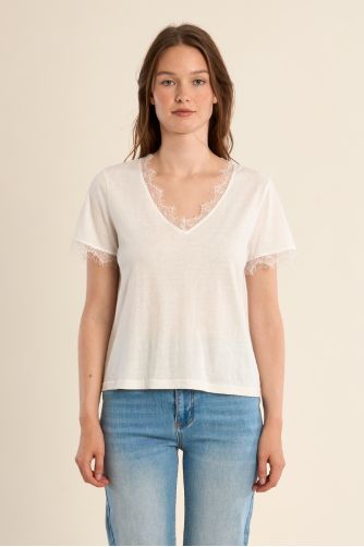 T-shirt basique, détail dentelle