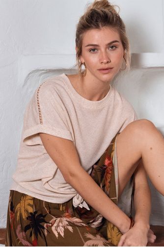 Knotted T-shirt, openwork detail