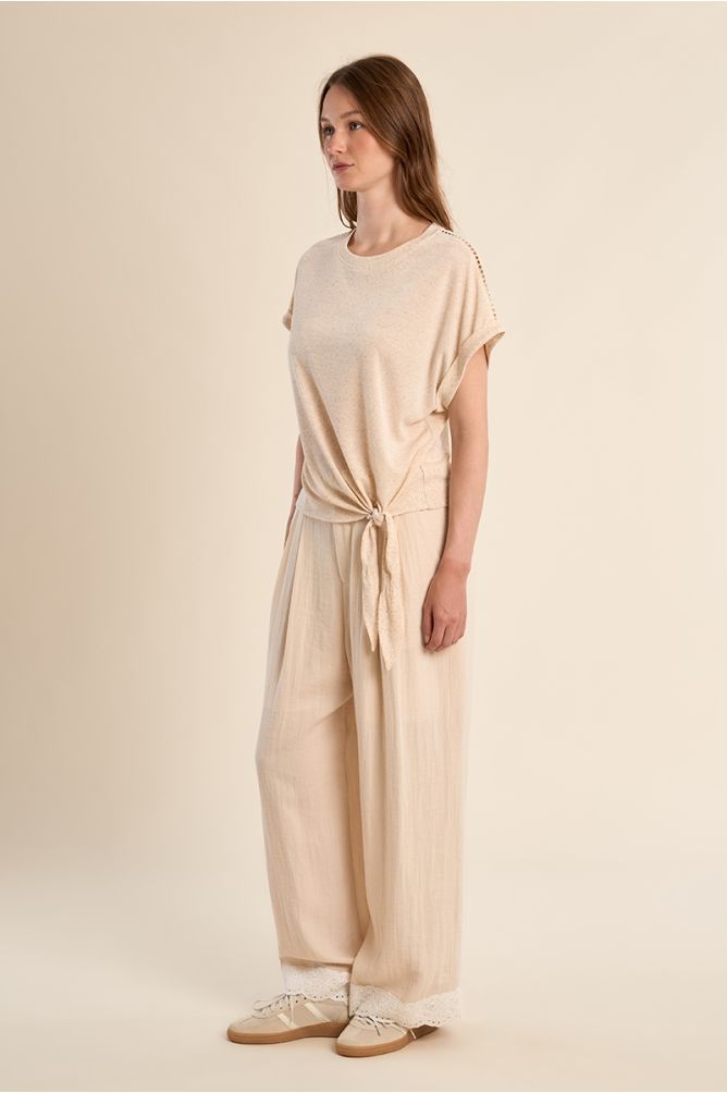 Knotted T-shirt, openwork detail