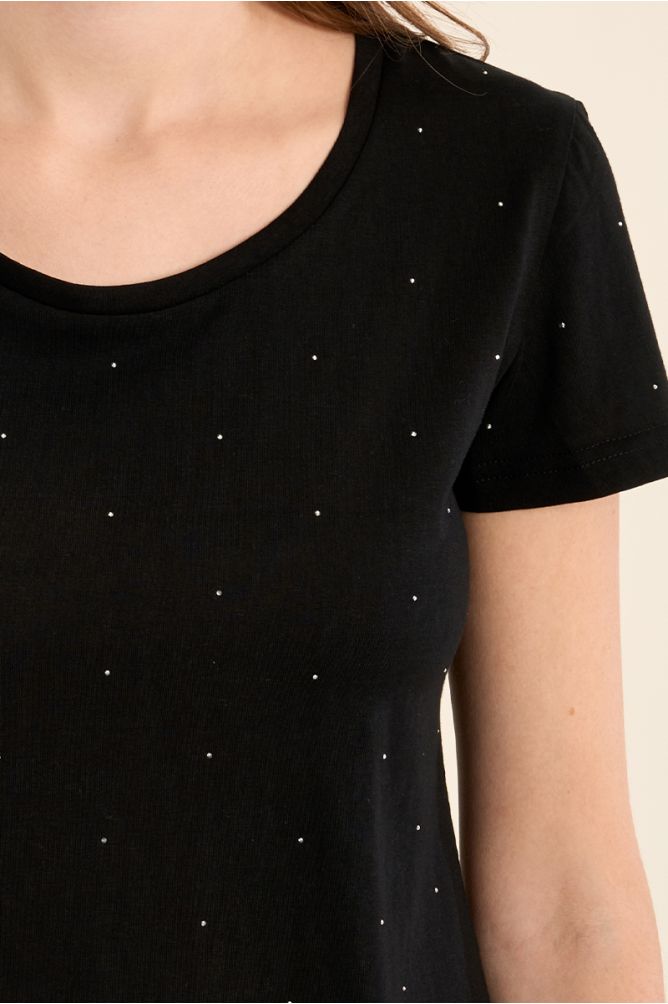 Basic T-shirt, studded with rhinestones