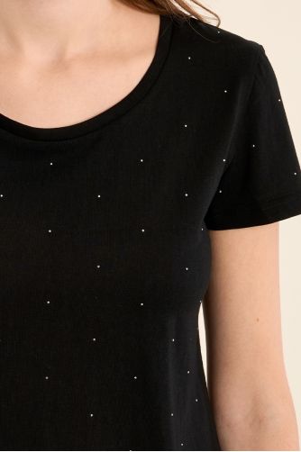 Camiseta de mujer de manga corta, detalle brillantitos.