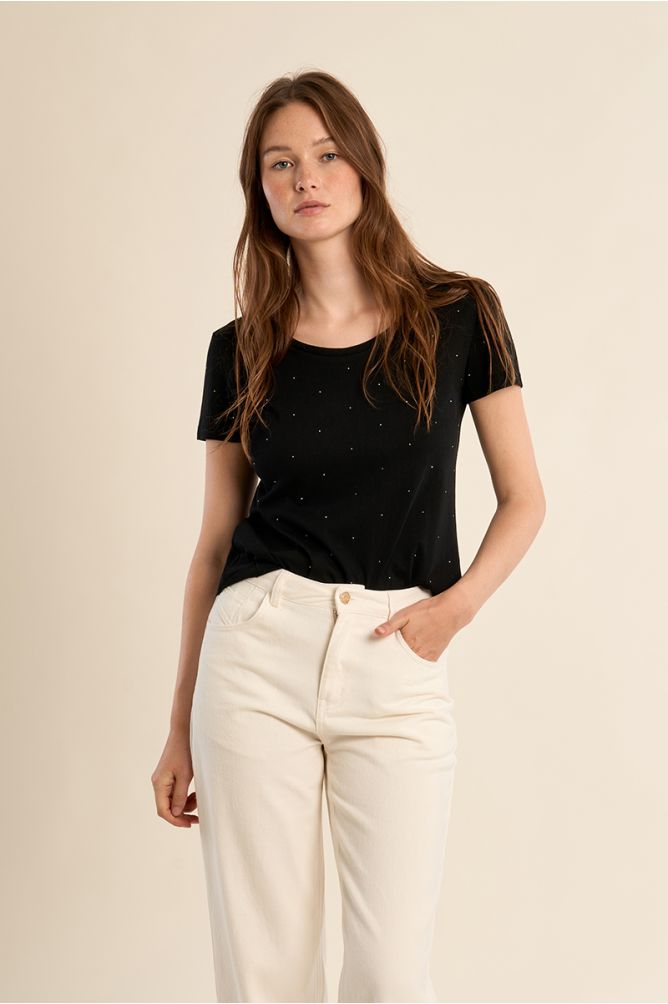 T-shirt basique, parsemé de strass