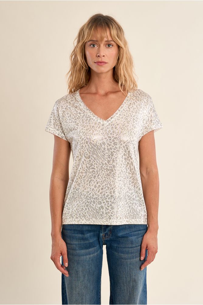 Camiseta de mujer de manga corta, estampado animal.