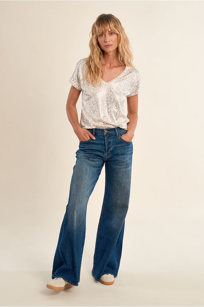 Camiseta de mujer de manga corta, estampado animal.