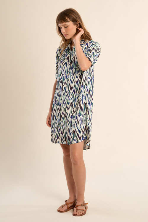 Robe chemise courte, imprimée