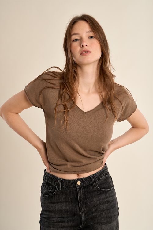 Camiseta de mujer de manga corta, escote V.