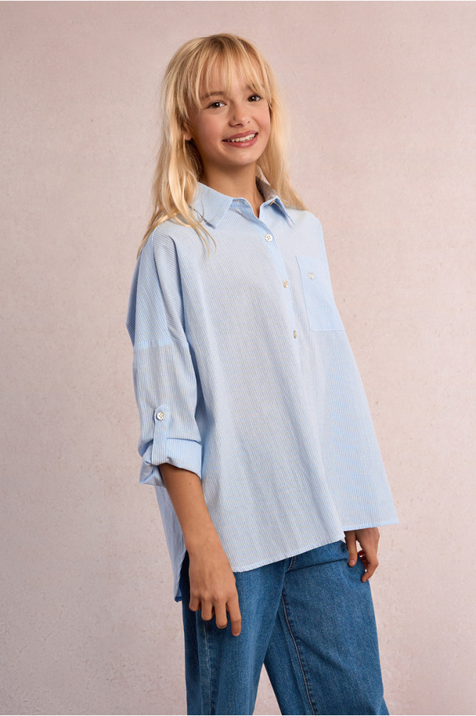 Camisa de niña de manga larga, estampado rayas.