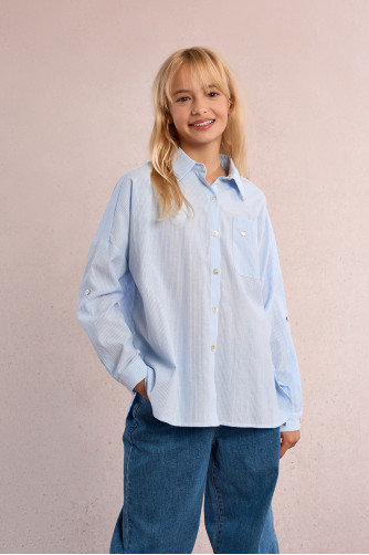 Camisa de niña de manga larga, estampado rayas.