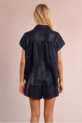 Short-sleeved blouse, satin effect