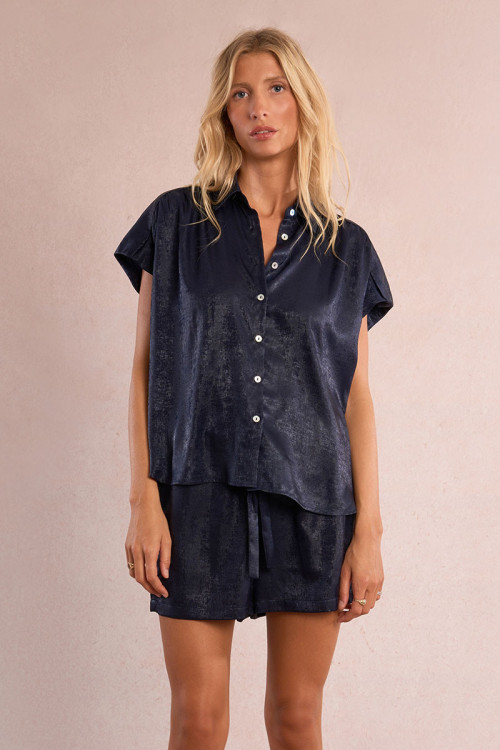 Short-sleeved blouse, satin effect