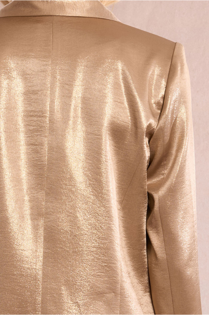 Blazer de mujer satinado, con cuello y solapa.