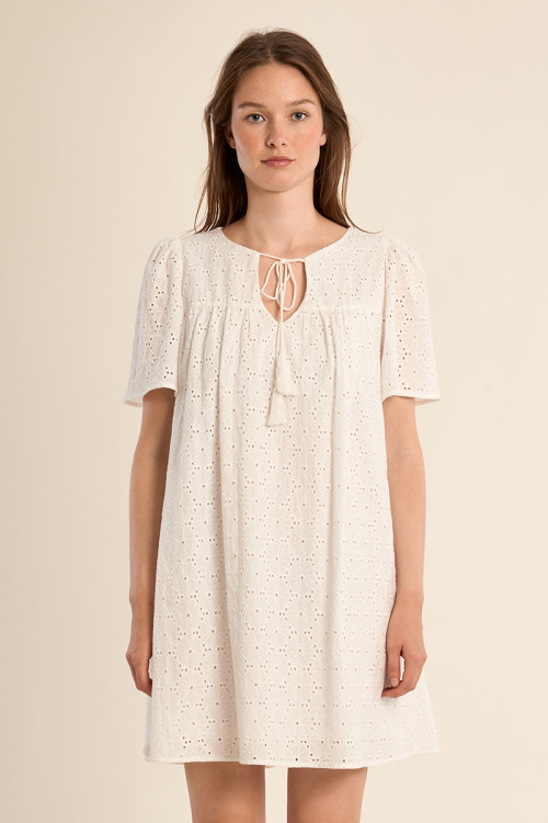 Cotton t-shirt dress, broderie anglaise