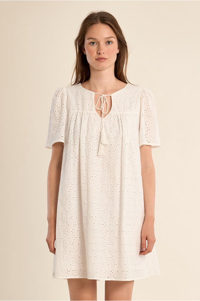 Robe t-shirt en coton, broderie anglaise