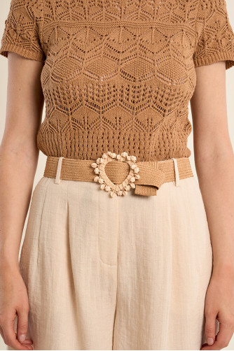 Raffia belt with beaded buckle