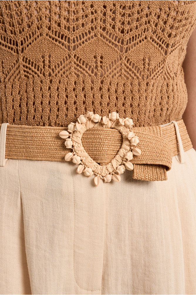 Raffia belt with beaded buckle