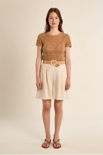 Raffia belt with beaded buckle