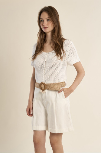 Raffia belt with shell buckle