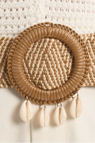 Raffia belt with shell buckle