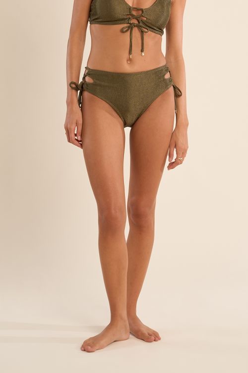 Lace-up bikini bottoms, ribbed