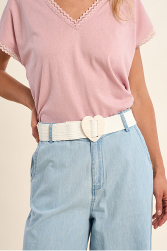 Wide braided belt with buckle