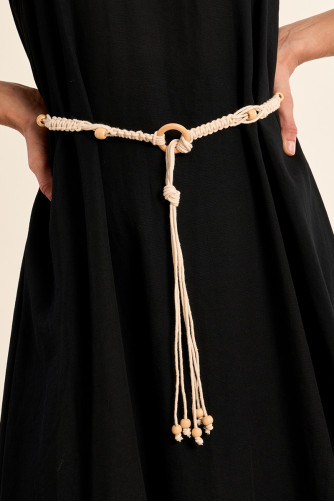 Knotted belt in braided ropes with beads