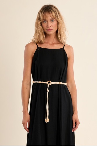 Knotted belt in braided ropes with beads