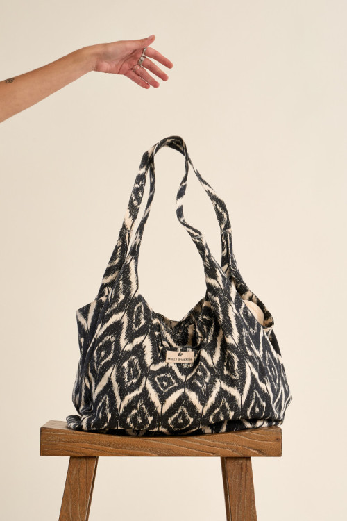 Bolso de mujer de tela, estampado rombos.