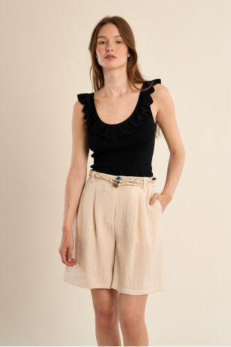 Cinturón de mujer retro, de cuerdas trenzadas y abalorios.