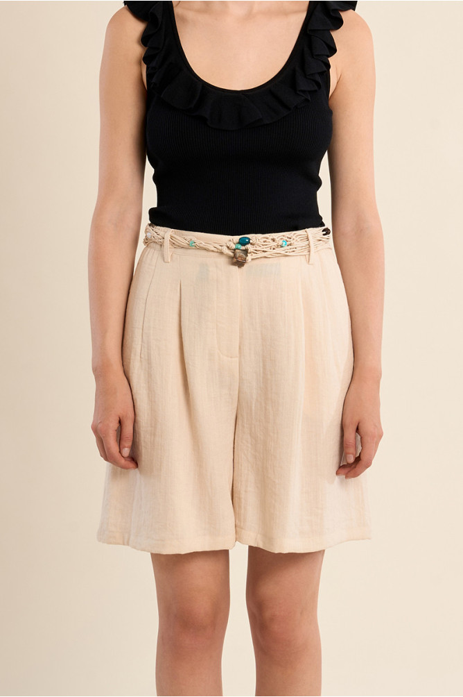 Knotted belt in braided ropes with beads