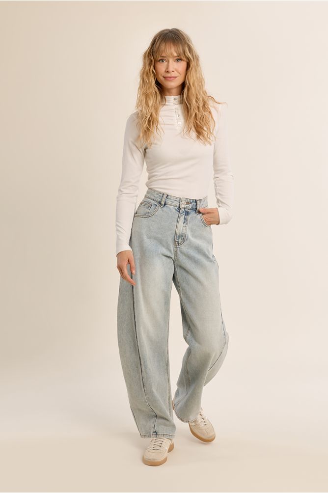 Pantalón de mujer vaquero, corte amplio "Balloon"