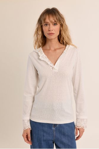 T-shirt manches longues, capuche en dentelle