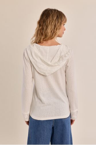 T-shirt manches longues, capuche en dentelle