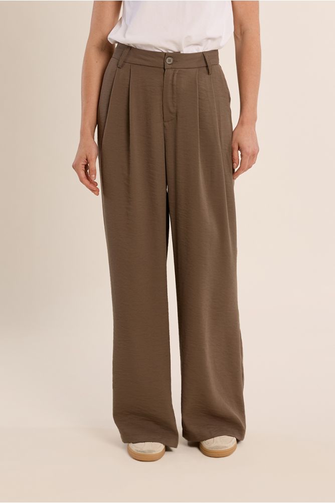 Pantalón de mujer largo, detalle pliegues.